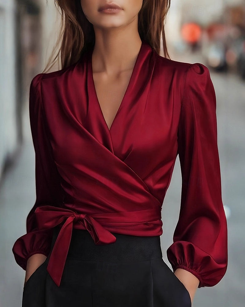 Women's V-Neck Blouse Lace-Up Detail