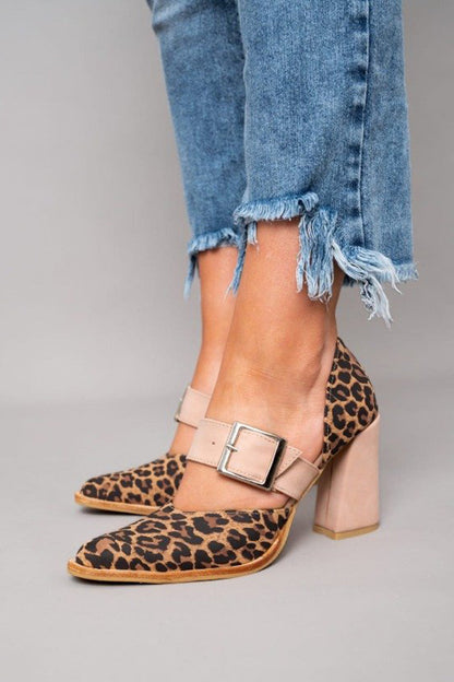 Women's Block Heels Buckle Strap Leopard