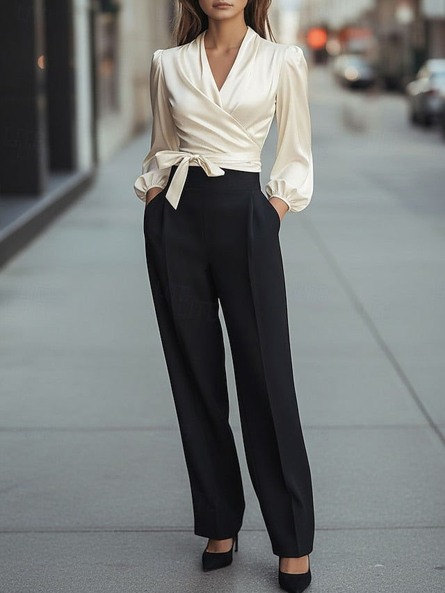 Women's V-Neck Blouse Lace-Up Detail