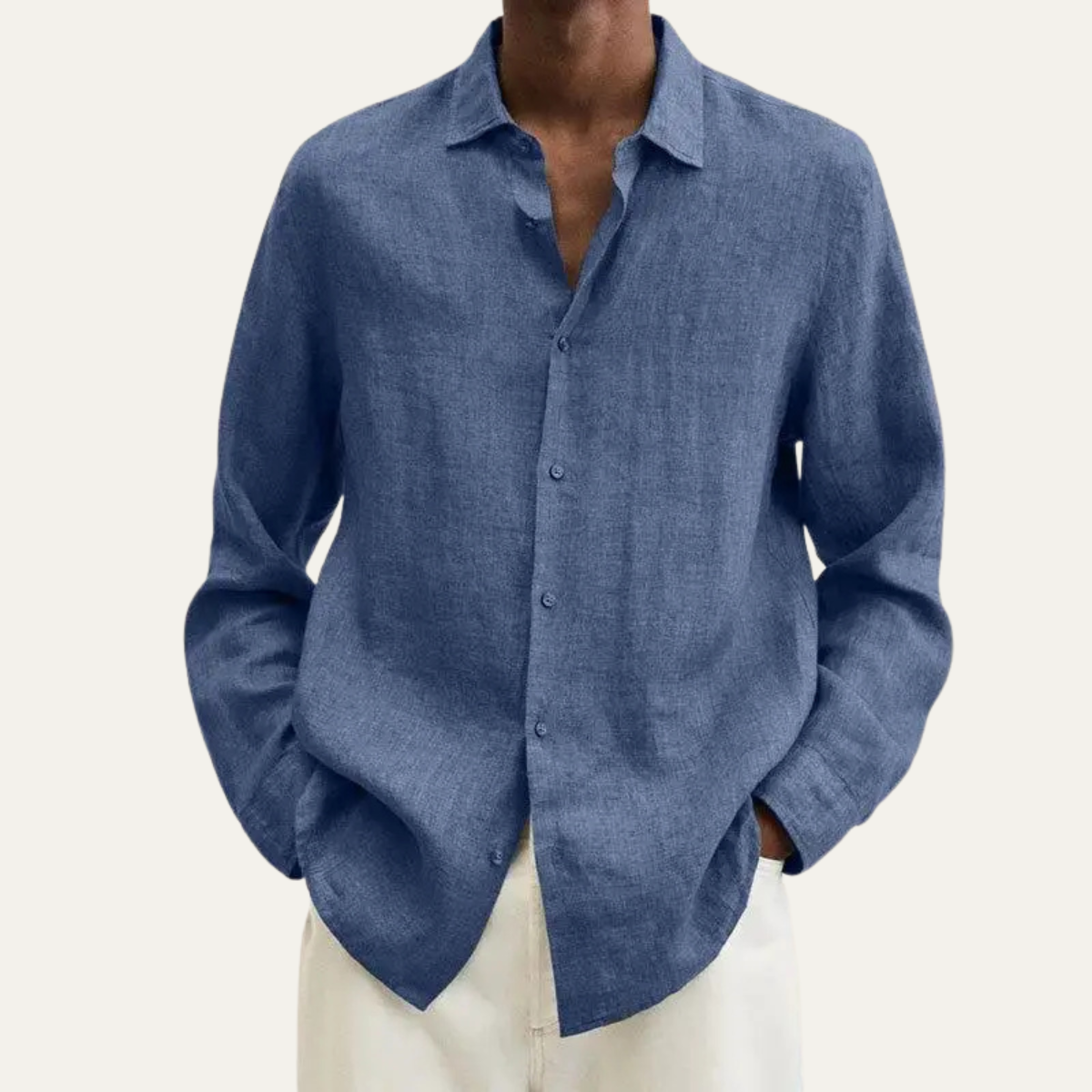 Alderhill Men's Linen Cotton Shirt Turn Down Collar Breathable
