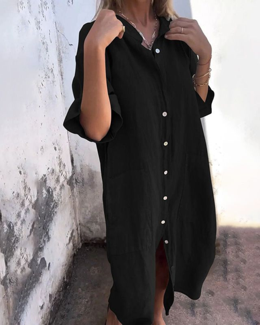 Women's Relaxed Fit Button Front Casual Dress