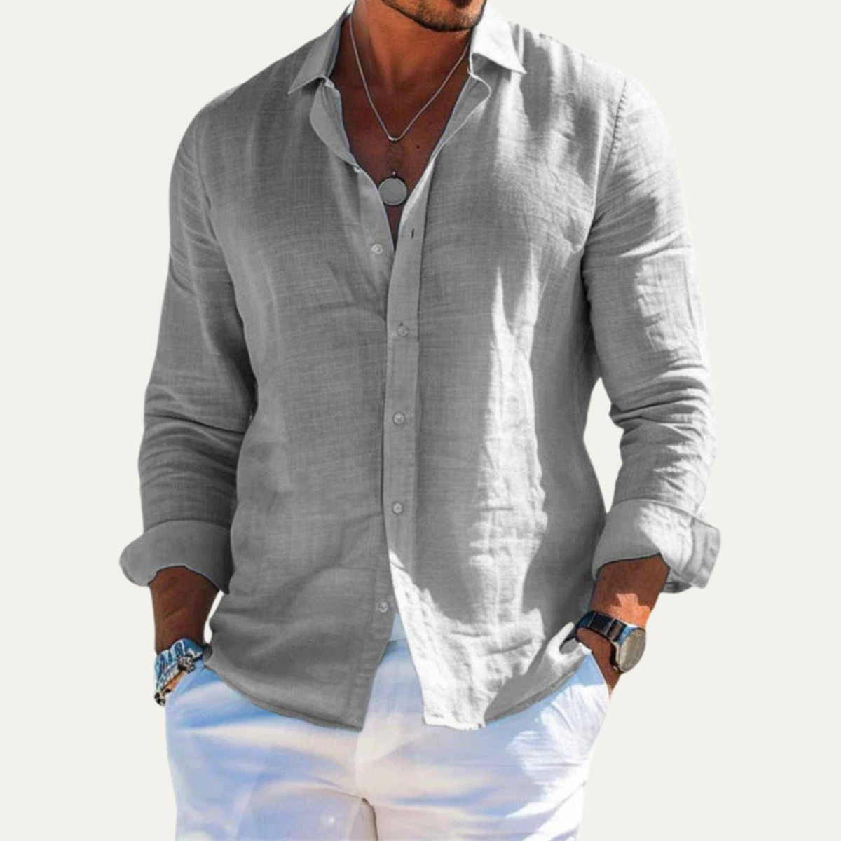 Men's Cotton Linen Shirt Casual Lapel Style