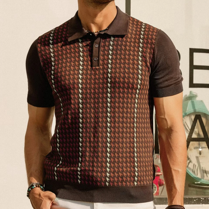 Amarone Men's Knit Polo Contrast Pattern Shirt