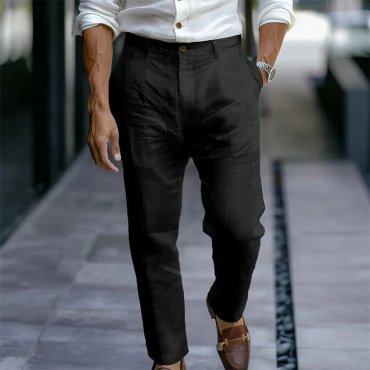 Men's Slim Fit Linen Dress Pants Lightweight