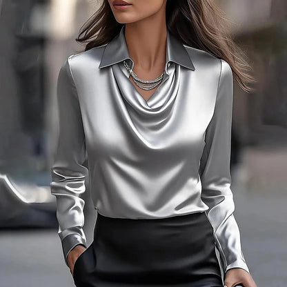 Women's V-Neck Blouse Shiny Silk