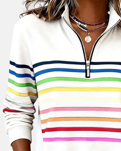 Rainbow Striped Zip Up Sweatshirt