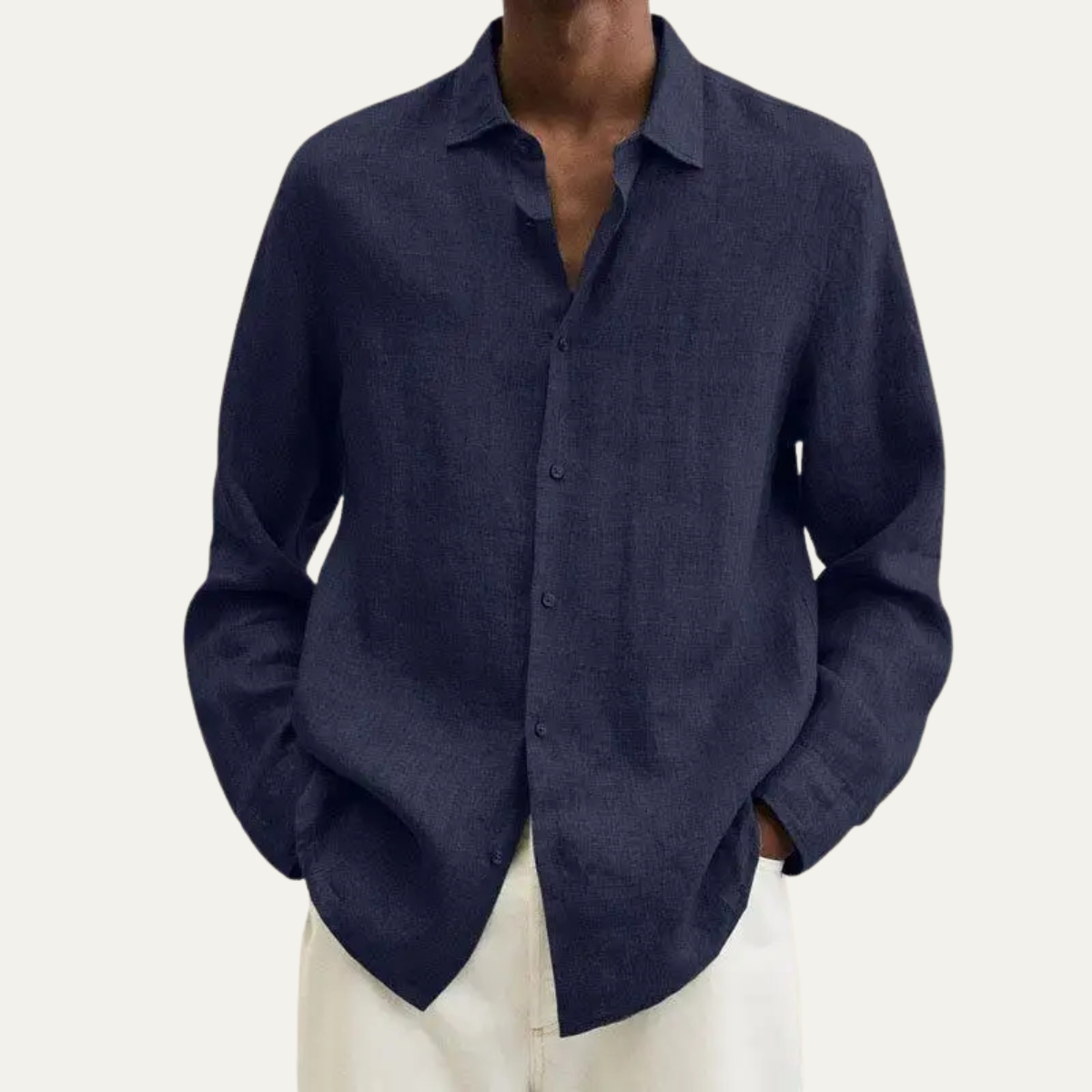 Alderhill Men's Linen Cotton Shirt Turn Down Collar Breathable
