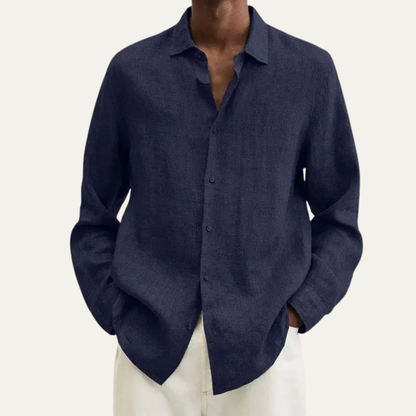 Alderhill Men's Linen Cotton Shirt Turn Down Collar Breathable