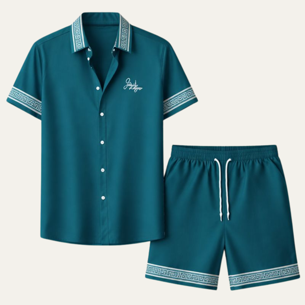 Men's Retro Print Shirt And Shorts Set - Vonnera