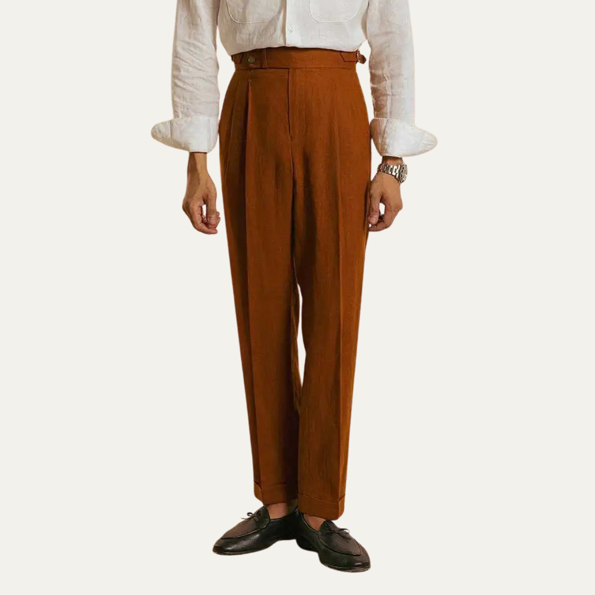 Men's Linen High Waist Dress Pants Vintage Style