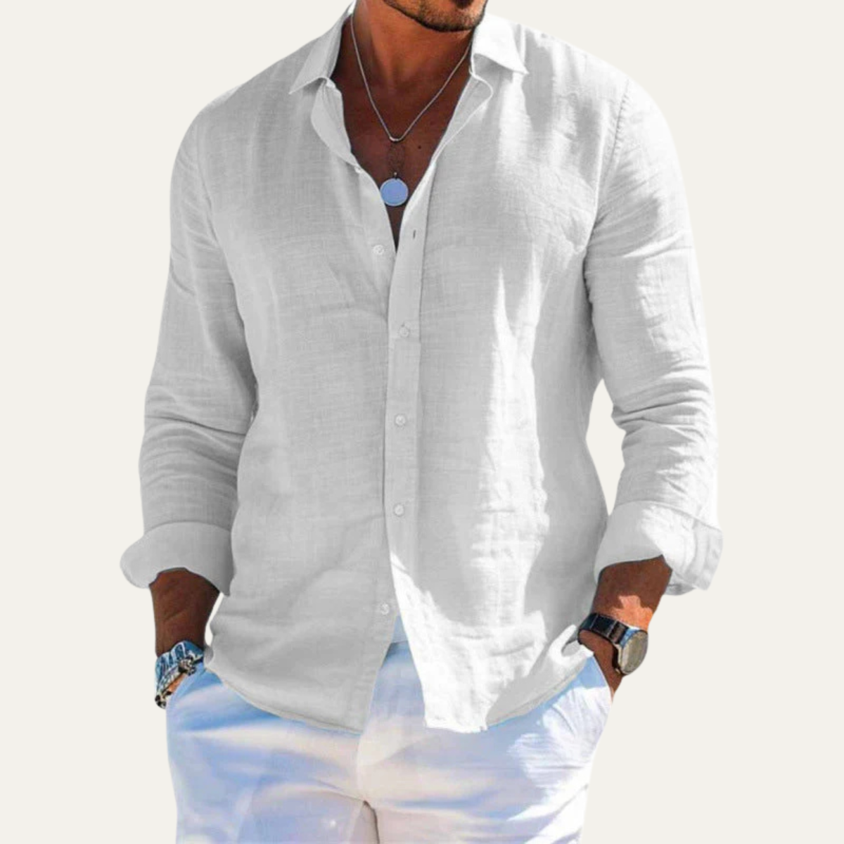 Men's Cotton Linen Shirt Casual Lapel Style