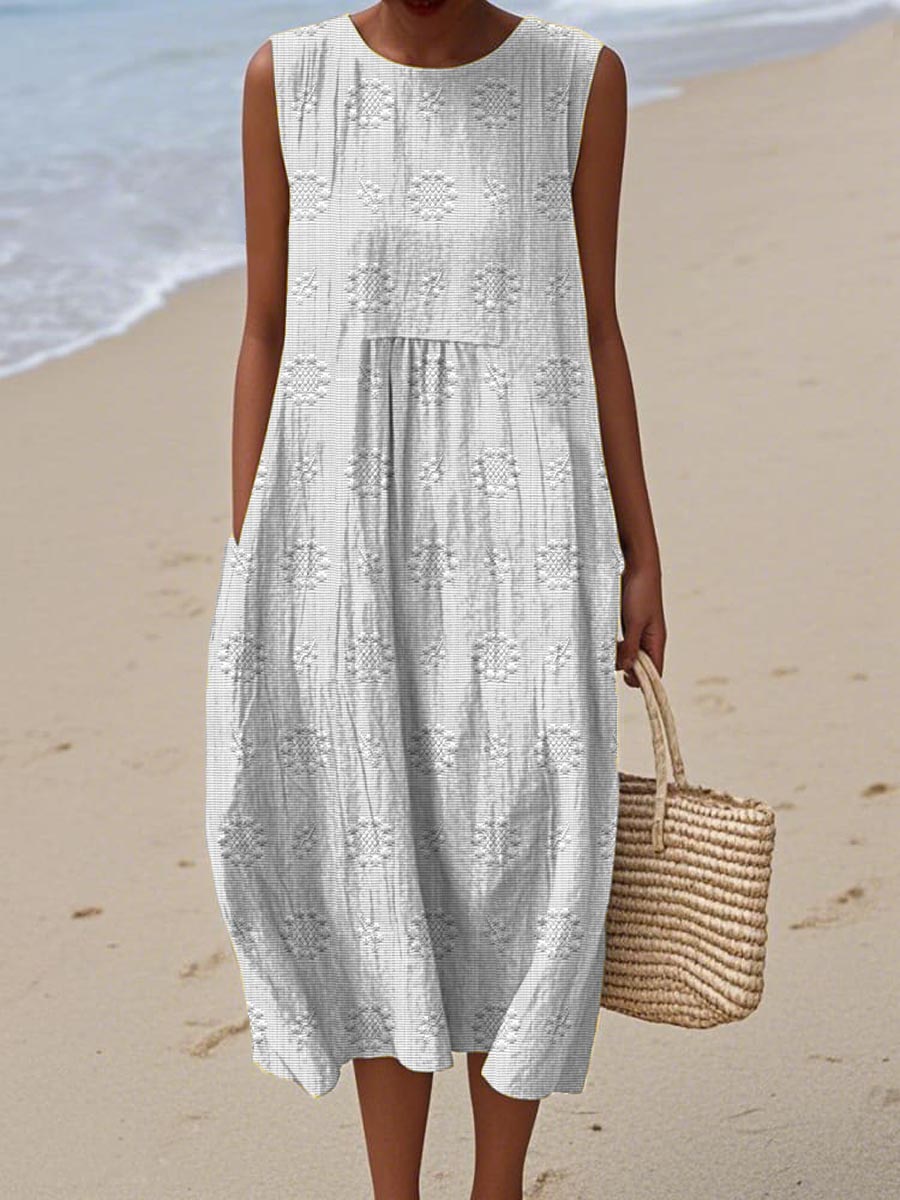 Women's Midi Textured Loose Fit Casual Dress