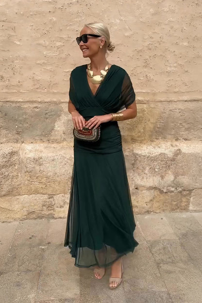Women's V-Neck Maxi Dress Elegant Partywear - Vonnera