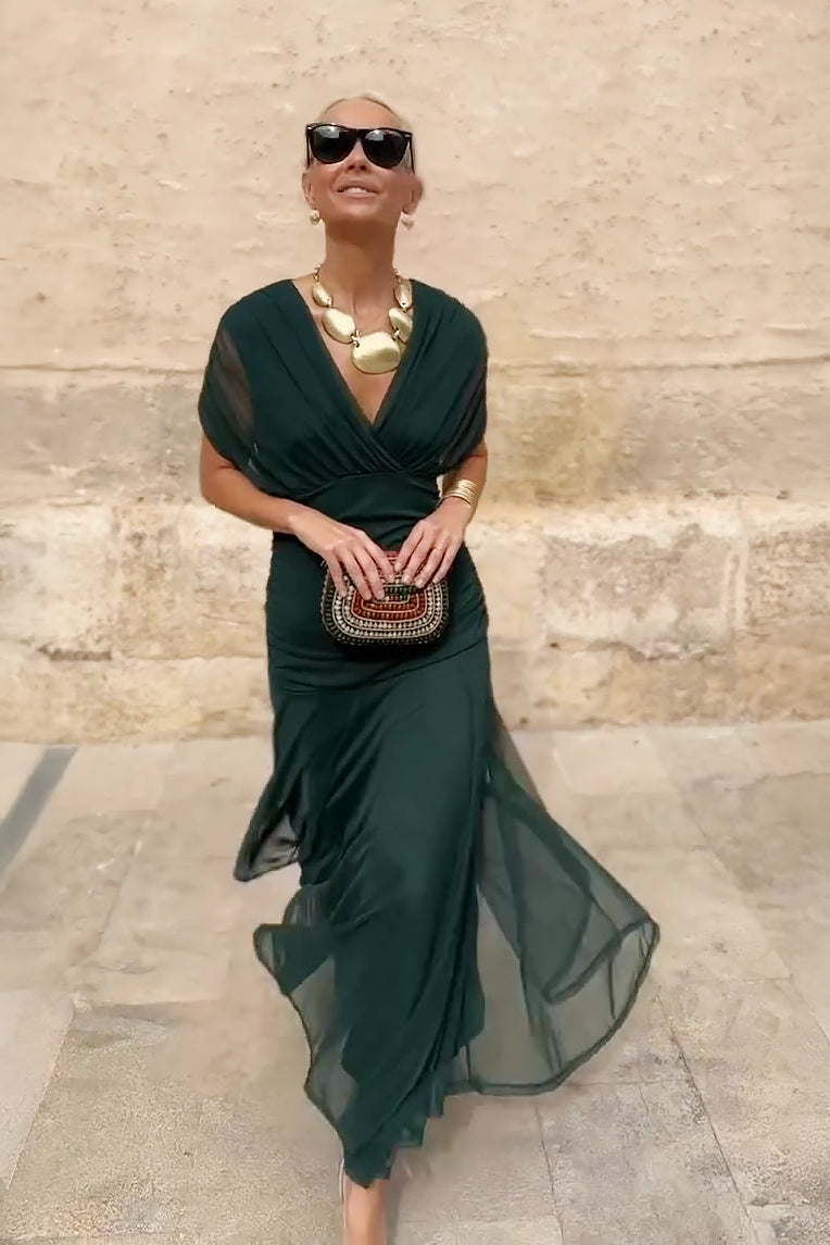 Women's V-Neck Maxi Dress Elegant Partywear