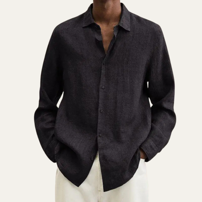 Alderhill Men's Linen Cotton Shirt Turn Down Collar Breathable