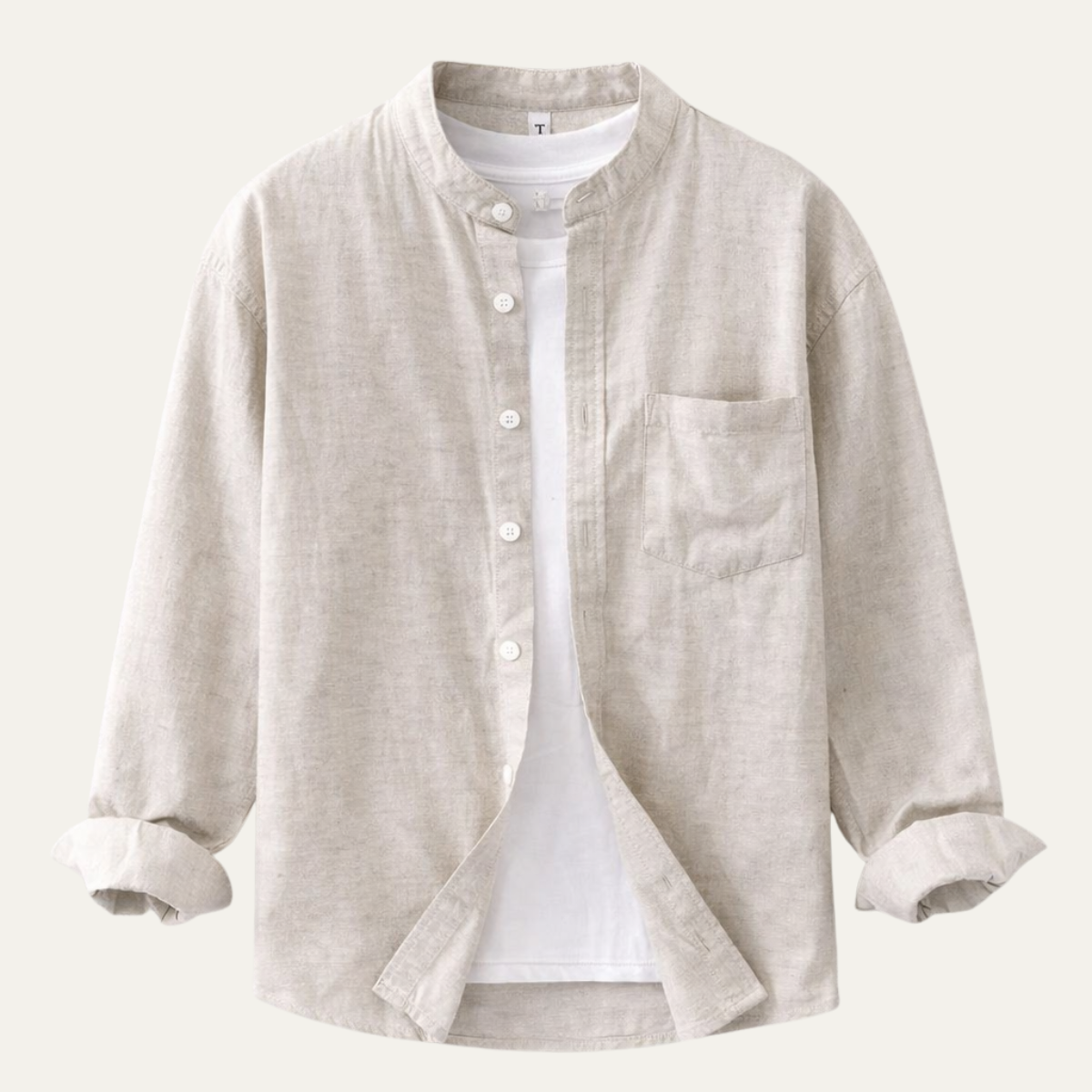 Men's Loose Fit Cotton Linen Shirt Mandarin Collar - Vonnera