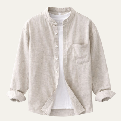 Men's Loose Fit Cotton Linen Shirt Mandarin Collar - Vonnera