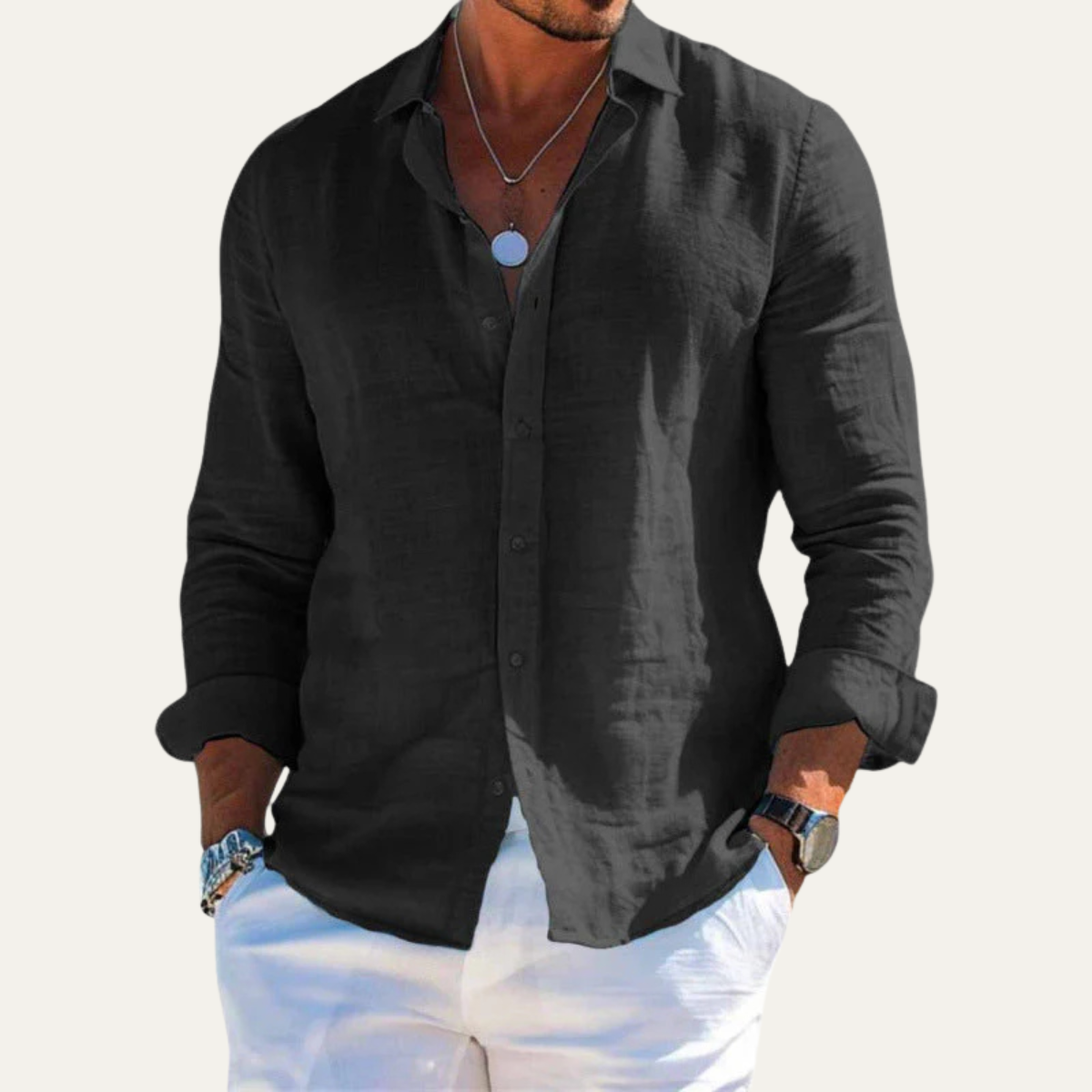 Men's Cotton Linen Shirt Casual Lapel Style