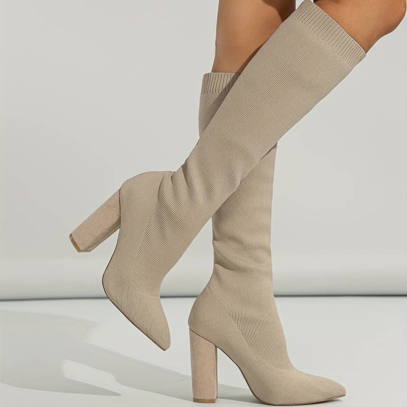 Women's Knee-High Boots Pointed Toe Block Heel