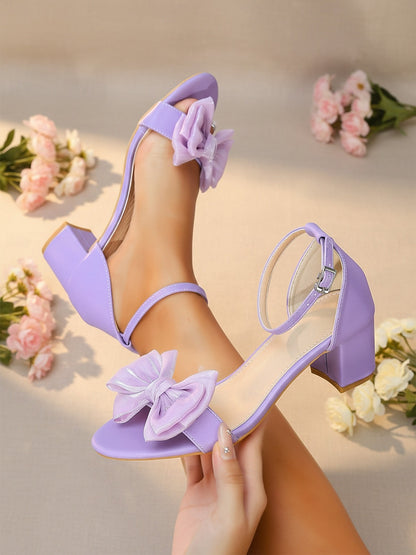 Women's Block Heels Ankle Strap Shoe with Bow Detail