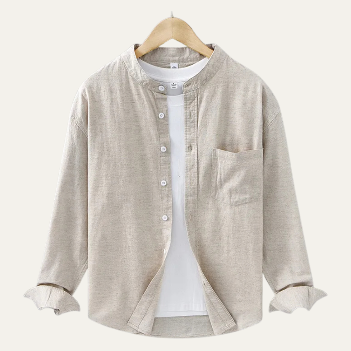 Men's Loose Fit Cotton Linen Shirt Mandarin Collar