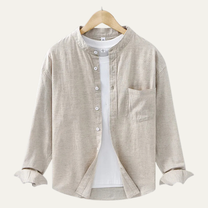 Men's Loose Fit Cotton Linen Shirt Mandarin Collar