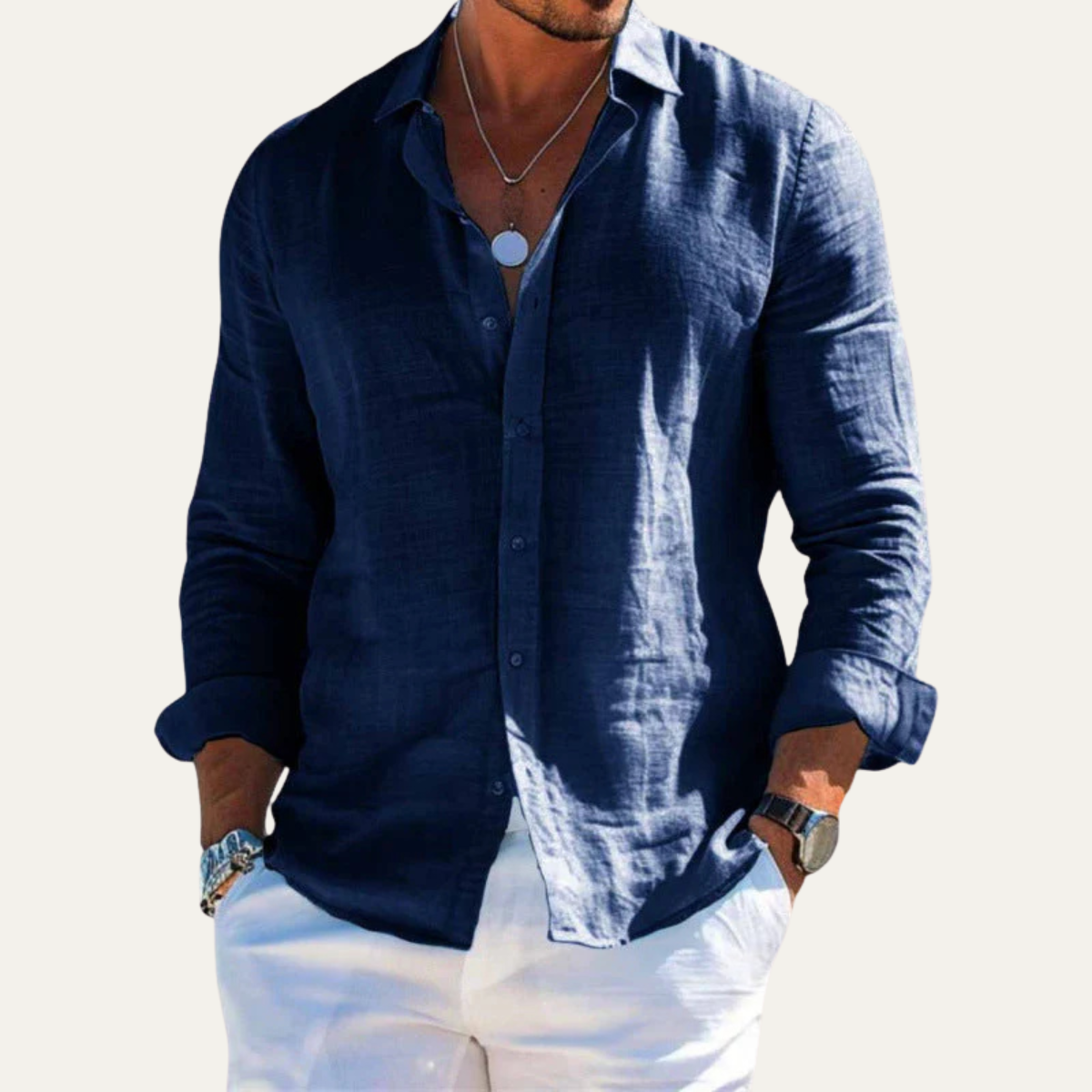 Men's Cotton Linen Dress Shirt