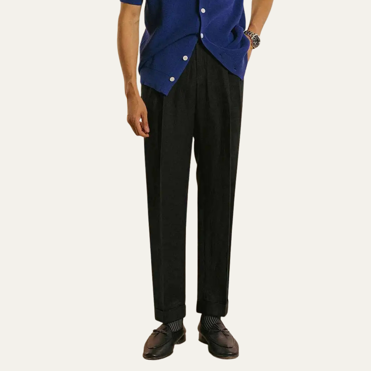 Men's Linen High Waist Dress Pants Vintage Style