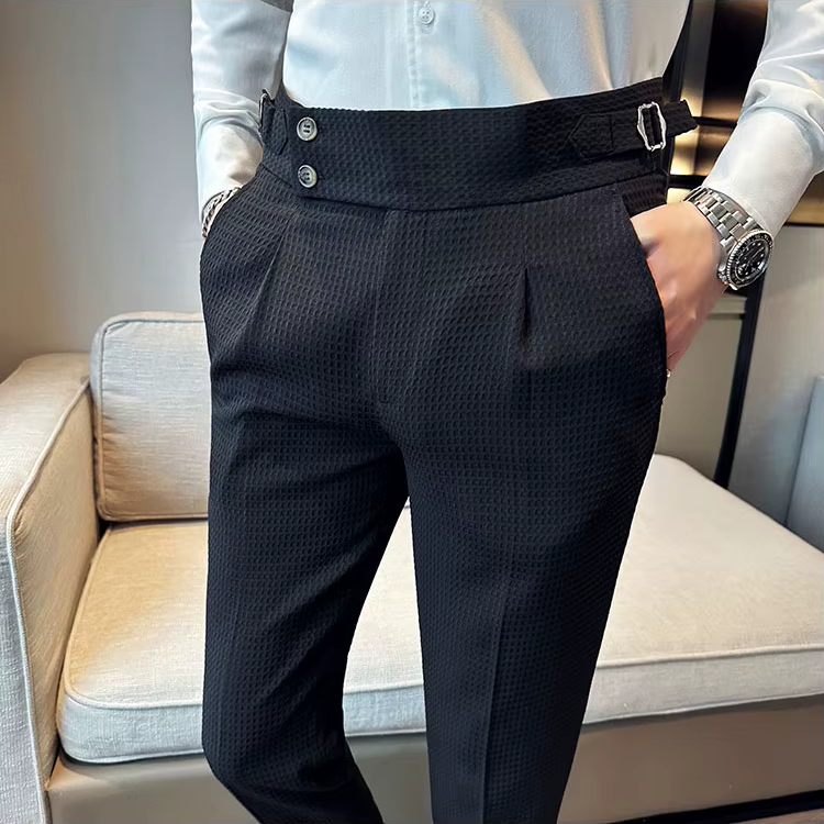 Men's Pleated Trousers Textured Front