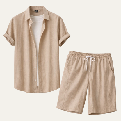 Men's Casual Button Up Shirt And Shorts Set - Vonnera