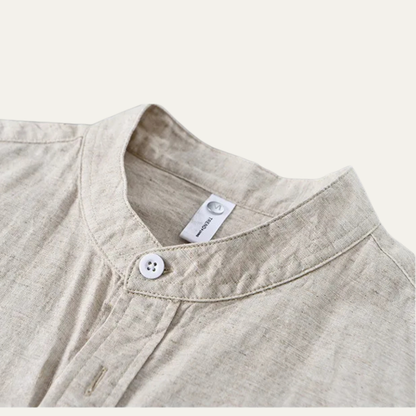 Men's Loose Fit Cotton Linen Shirt Mandarin Collar