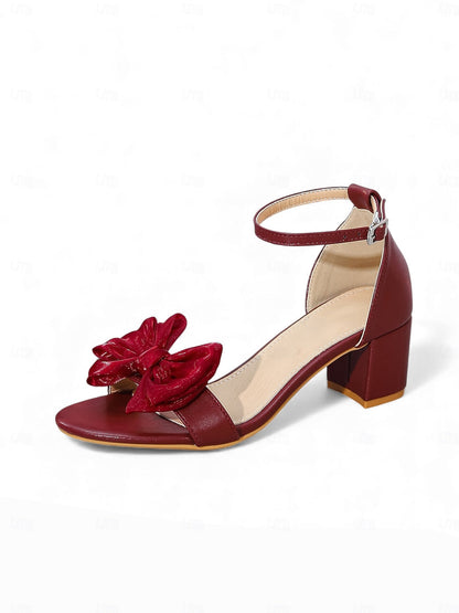 Women's Block Heels Ankle Strap Shoe with Bow Detail