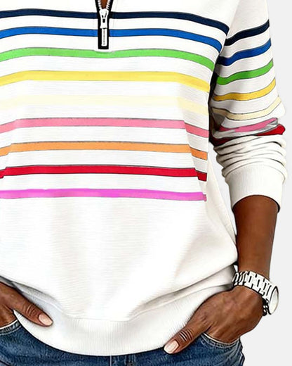 Rainbow Striped Zip Up Sweatshirt
