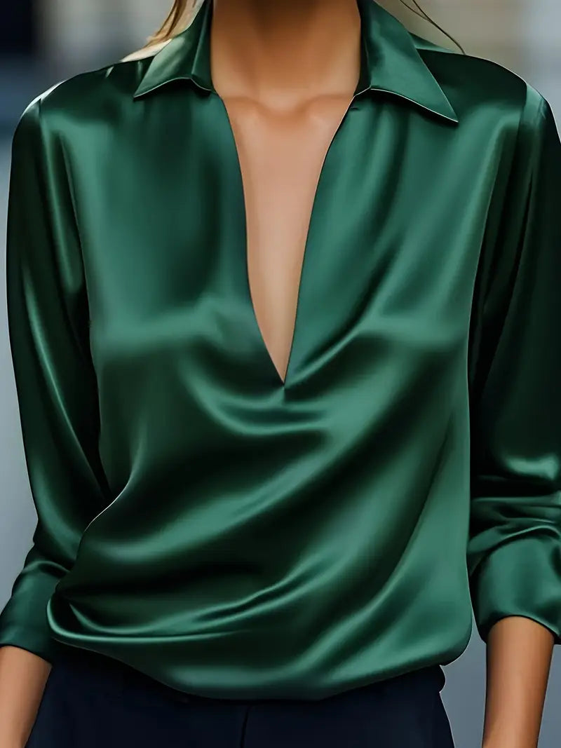 Women's V-Neck Satin Blouse