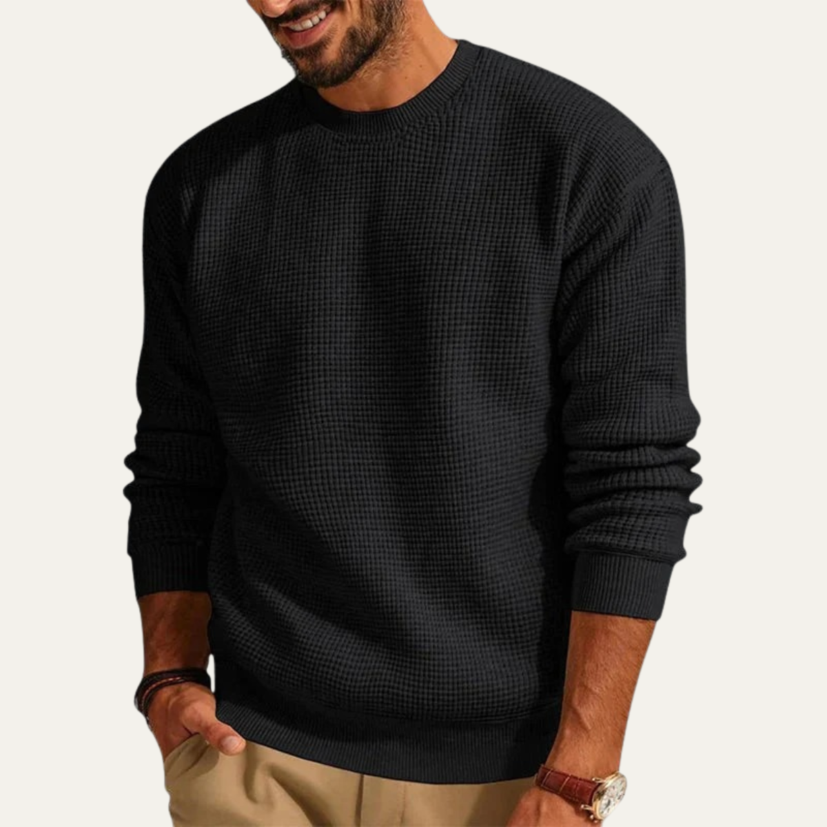 Men's Textured Crew Neck Knit Sweater