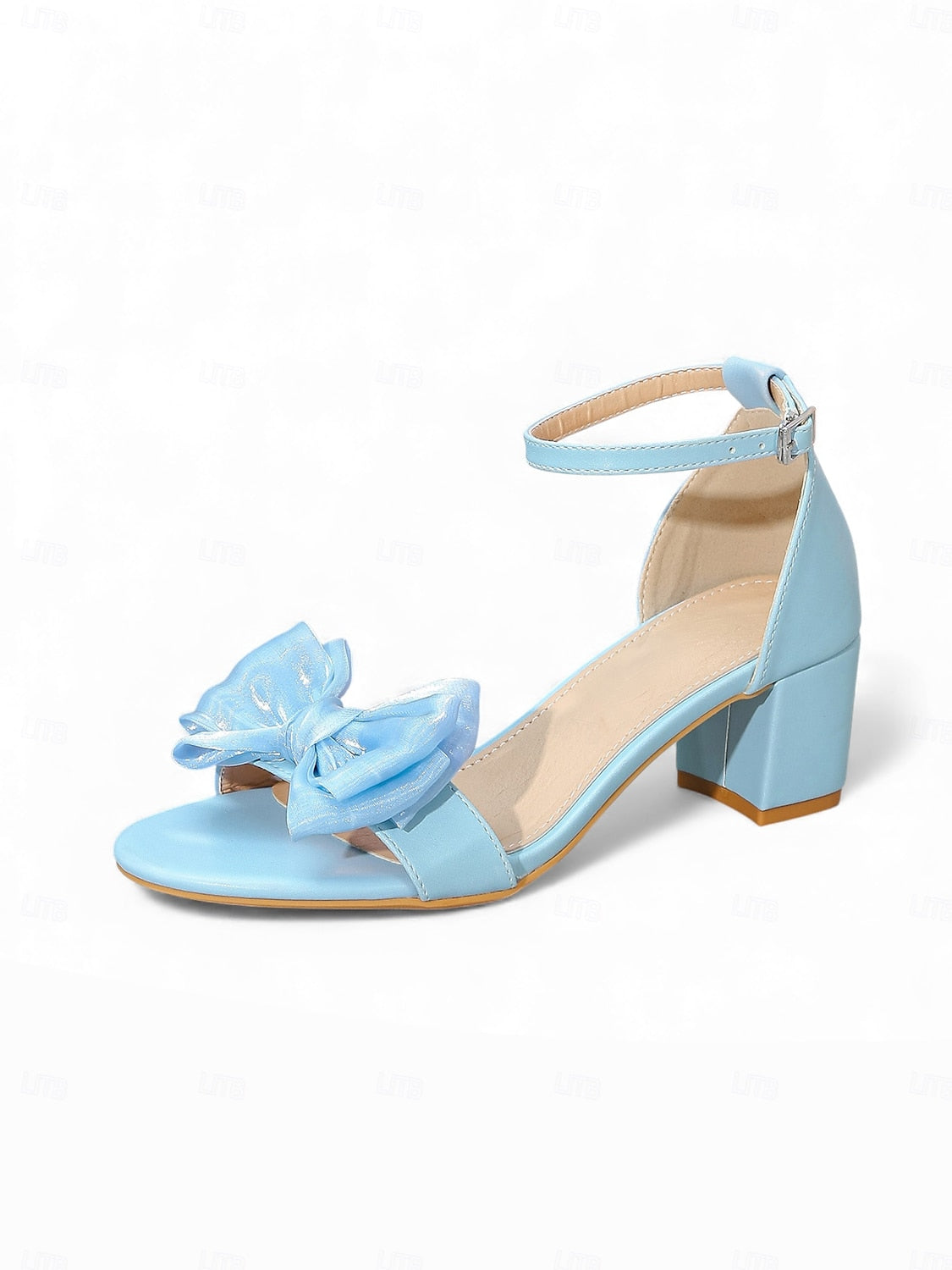 Women's Block Heels Ankle Strap Shoe with Bow Detail