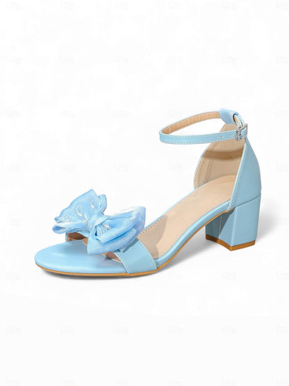 Women's Block Heels Ankle Strap Shoe with Bow Detail