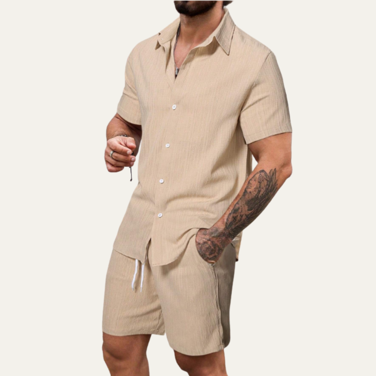 Men's Casual Button Up Shirt And Shorts Set