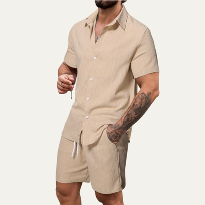 Men's Casual Button Up Shirt And Shorts Set