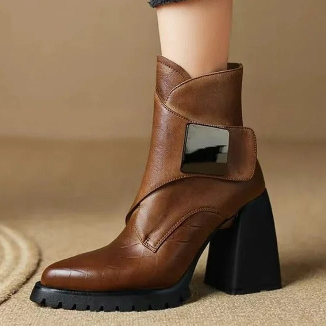 Women's Square Toe Ankle Boots Block Heel