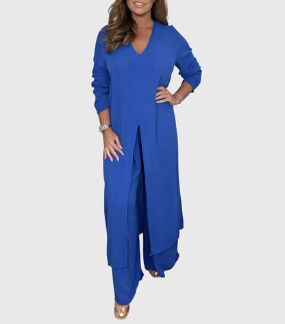 Women's Two-Piece Duster Cardigan Set Wide Leg Pants