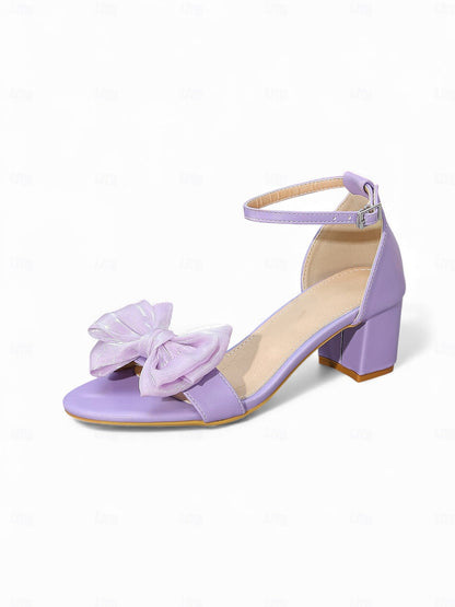 Women's Block Heels Ankle Strap Shoe with Bow Detail