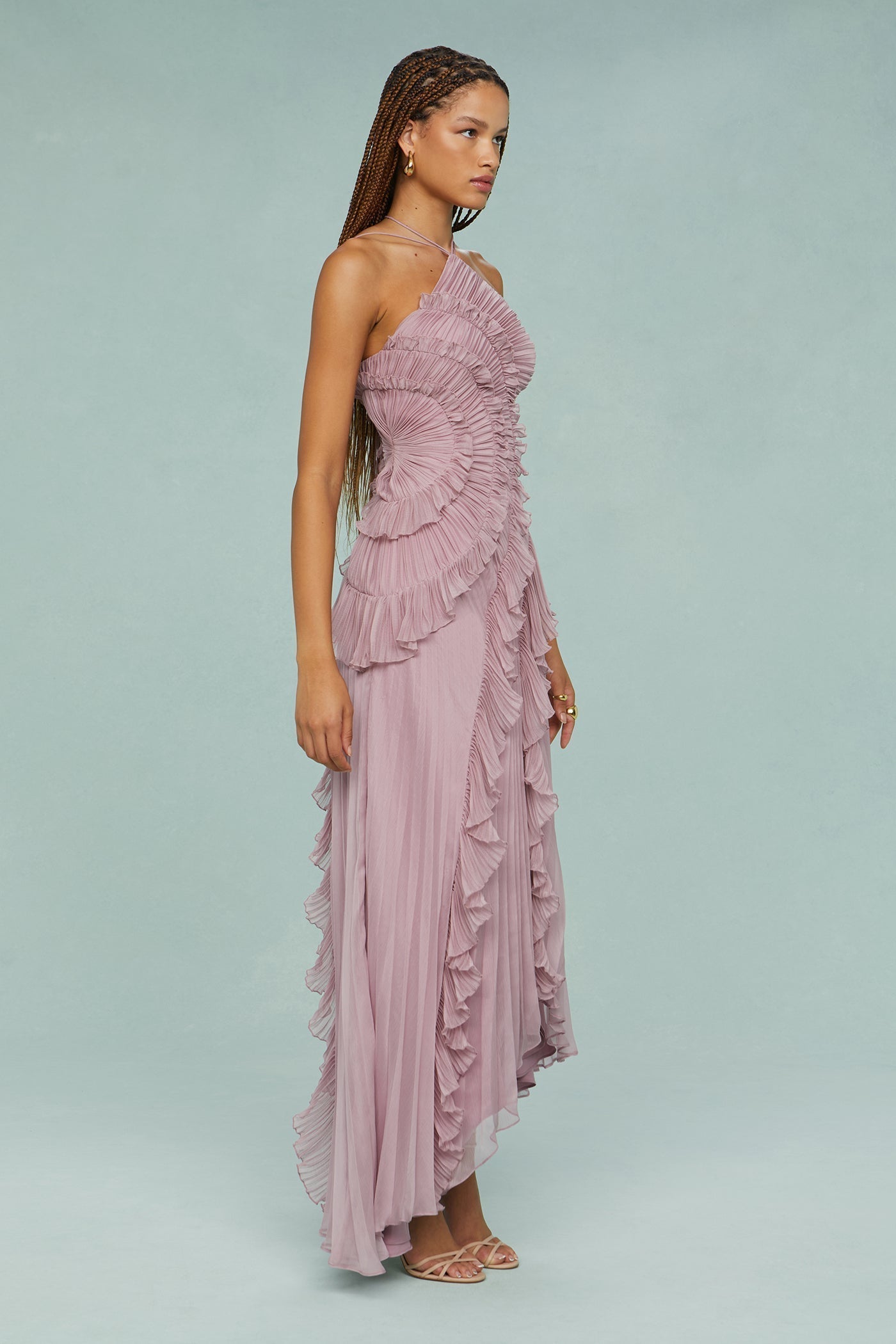Women's Maxi Halter Evening Dress Pleated