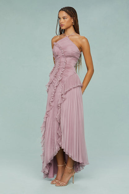 Women's Maxi Halter Evening Dress Pleated
