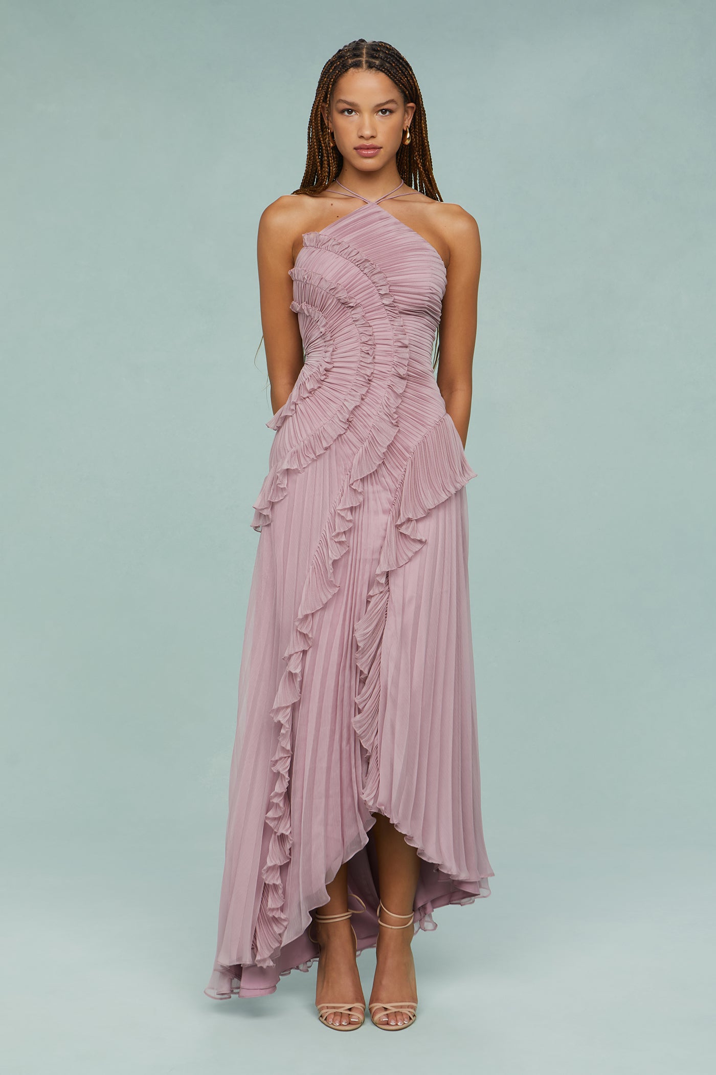 Women's Maxi Halter Evening Dress Pleated