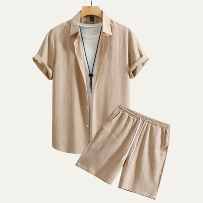 Men's Casual Button Up Shirt And Shorts Set