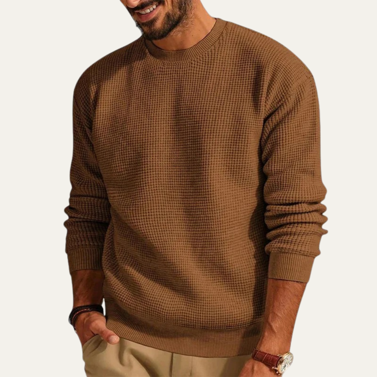 Men's Textured Crew Neck Knit Sweater
