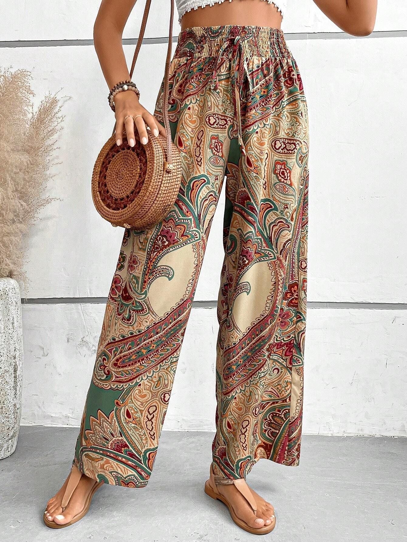 Women's Wide Leg Trousers Slanted Pockets Boho Style - Vonnera