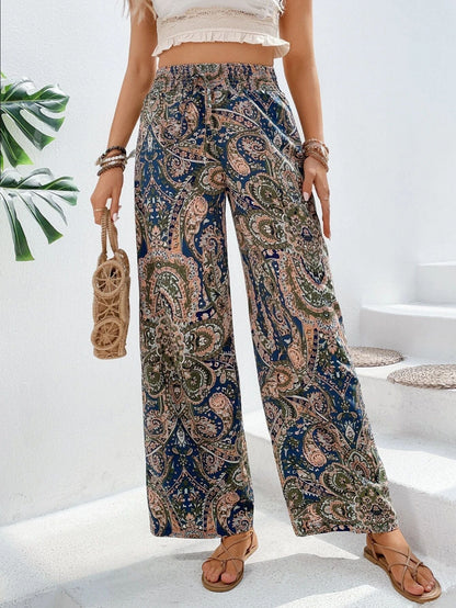 Women's Wide Leg Trousers Slanted Pockets Boho Style