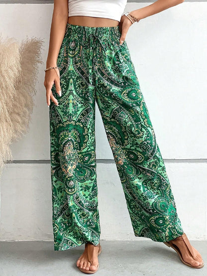 Women's Wide Leg Trousers Slanted Pockets Bohemian Style